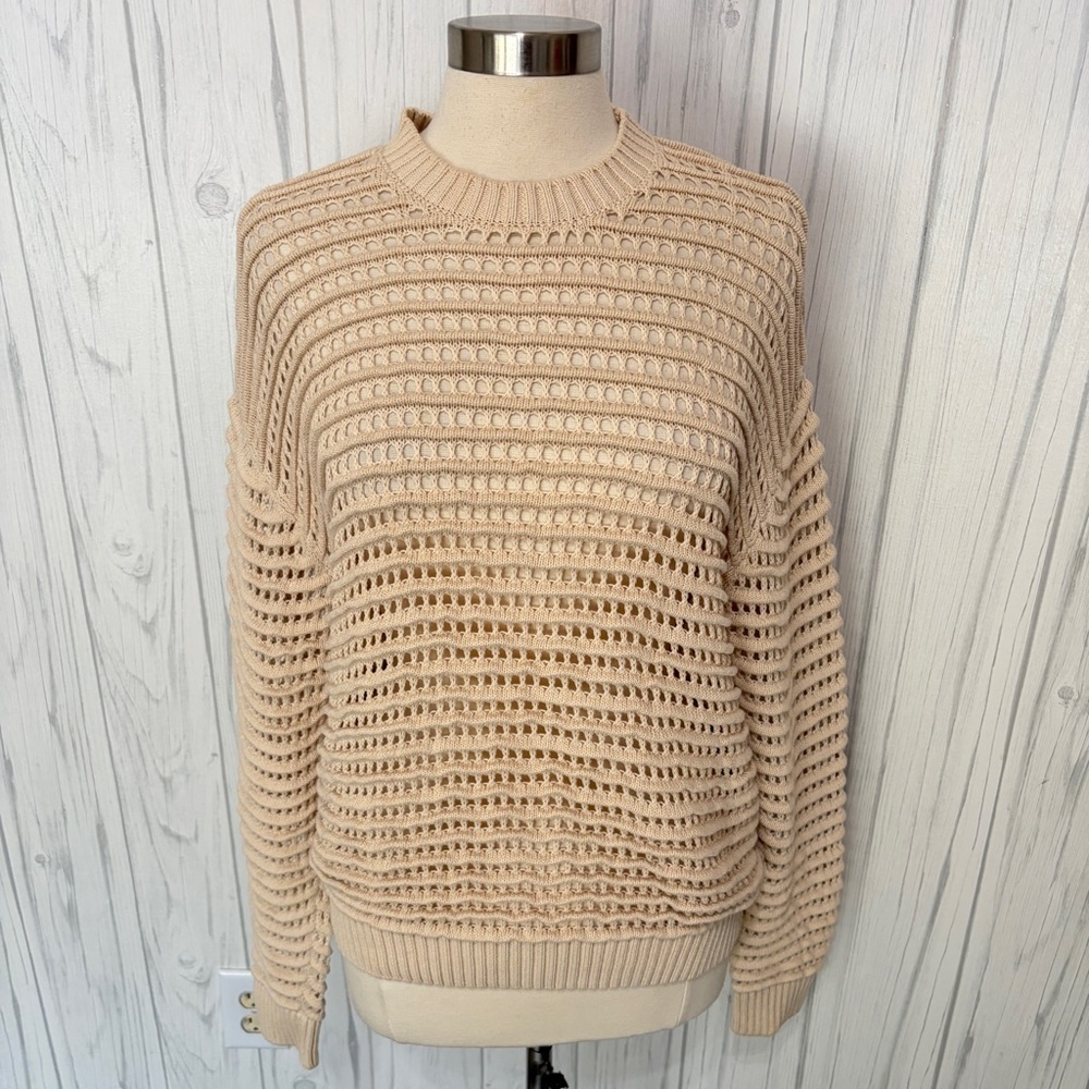 ZARA Oversized Chunky Open Knit Sweater in Beige, S/M - Picture 2 of 12